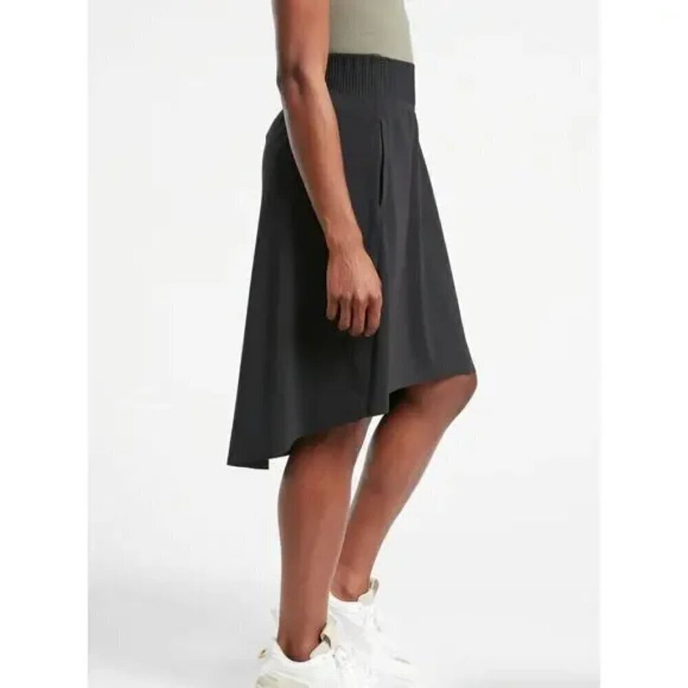 Athleta Cosmic Midi Skirt Size Small Black Hi Low Work Travel Athleisure Modest